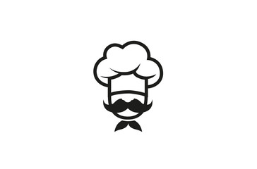 Creative Chef Head Moustache logo Vector Design Illustration