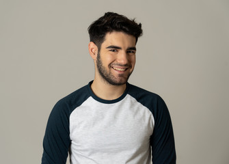 Fototapeta premium Human expressions and emotions. Joyful young attractive man smiling with happy face