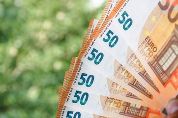 50 euros beautifully laid out like a fan on a beautiful background
