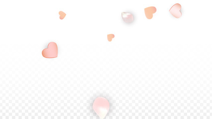 Vector Realistic Petals and Hearts Confetti. Flying Sakura and Hearts on Transparent Background. Wedding Invitation Background. Spring Romance Poster. Vector Illustration for Anniversary Design.