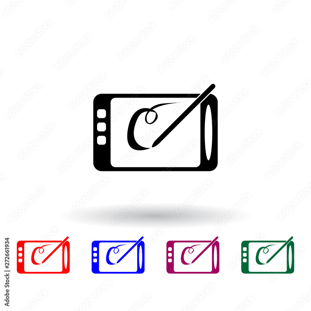 Poster draw on a tablet multi color icon. elements of art and painting set. simple icon for websites, web d