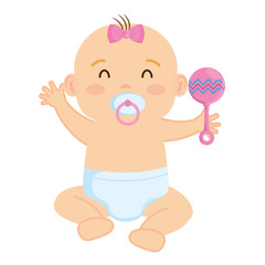 cute little baby girl with bell and pacifier