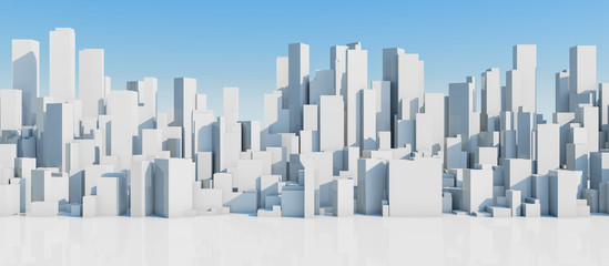 White city day time on blue sky background. 3D render.
