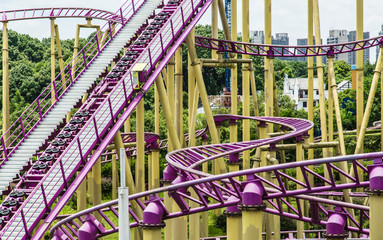 small roller coaster in forest part of view