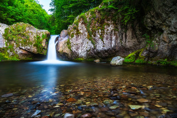Beautiful spring waterfall Gumberdjiata in Rhodope mountain near Belitsa village