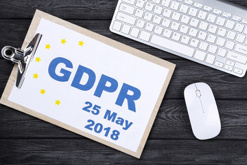 General Data Protection Regulation, GDPR. Clipboard with keyboard and mouse