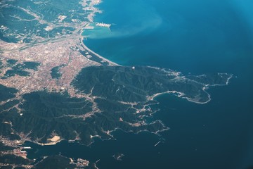 The mountain and ocean,view from airplane window