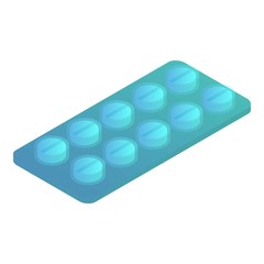 Blue pill pack icon. Isometric of blue pill pack vector icon for web design isolated on white background