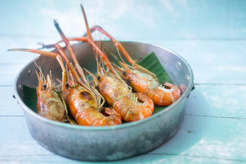 Grilled shrimp in bowl is very tasty