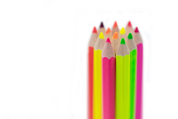 Color pencils isolated on white background.Close up.