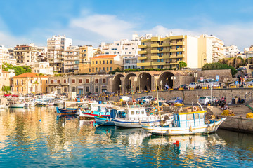 Fototapeta na wymiar heraklion old port daylight clear colors summer crete greece
