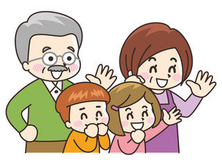 手を振る祖父母と孫