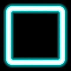 Neon square frame, for photos and presentation design. Border on black background. Modern fluorescent banner. Dark vector luminescent illumination art illustration