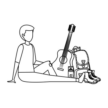 recommend clip art: young man with guitar and camping equipment