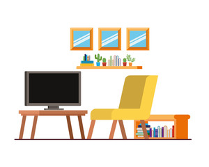 comfortable sofa in living room with plasma tv