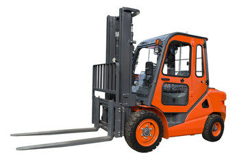 Electric pneumatic forklift isolated on a white background