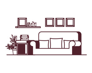 silhouette of comfortable sofa in living room with white background