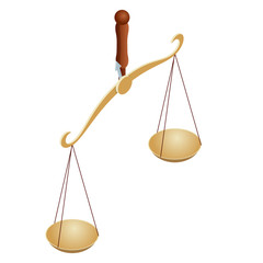 Isometric symbol of law and justice, law and justice, legal, jurisprudence. Libra. Bowls of scales in balance, an imbalance of scales.