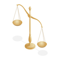 Isometric symbol of law and justice, law and justice, legal, jurisprudence. Libra. Bowls of scales in balance, an imbalance of scales.
