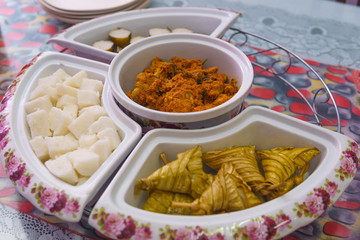 Crispy Chicken Rendang or Asian curry Rendang is popular food in Malay culture during festival and celebration with lemang, ketupat, ketupat palas are commonly eaten together