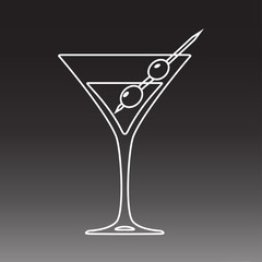 Cocktail glass line art design on dark background