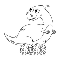cute dinosaur care of their eggs comic character