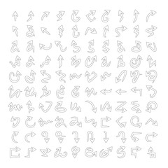 vector set of arrows doodle thin line icons