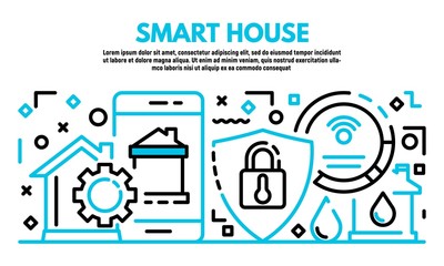Smart house banner. Outline illustration of smart house vector banner for web design