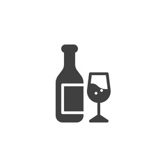 Champagne bottle and glass vector icon. filled flat sign for mobile concept and web design. Wine bottle with wineglass glyph icon. Symbol, logo illustration. Vector graphics