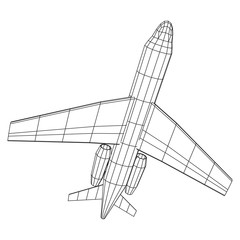 Private Jet Plane Abstract polygonal wireframe business luxury twin engine airplane. Travel aircraft, tourism and vacation concept. Wireframe low poly mesh vector illustration