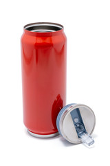 Red thermos bottle opened cap or Stainless steel thermos travel tumbler