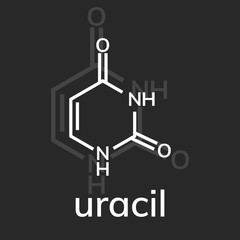 Uracil chemical formula on dark background