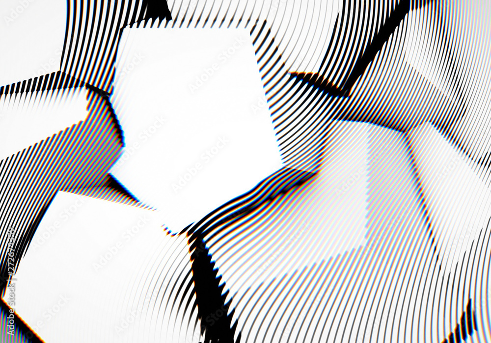 Poster abstract background with engraving or woodcut styled 3d shapes and glitch effect
