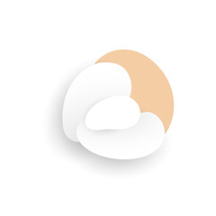 White figures with shadows and colorful elements.