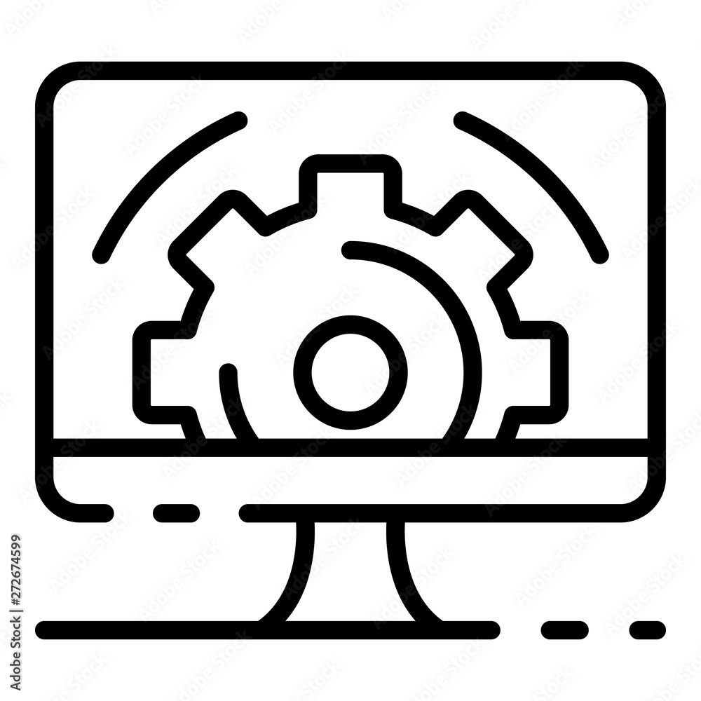 Poster gear on computer screen icon. outline gear on computer screen vector icon for web design isolated on