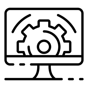 Gear On Computer Screen Icon. Outline Gear On Computer Screen Vector Icon For Web Design Isolated On White Background