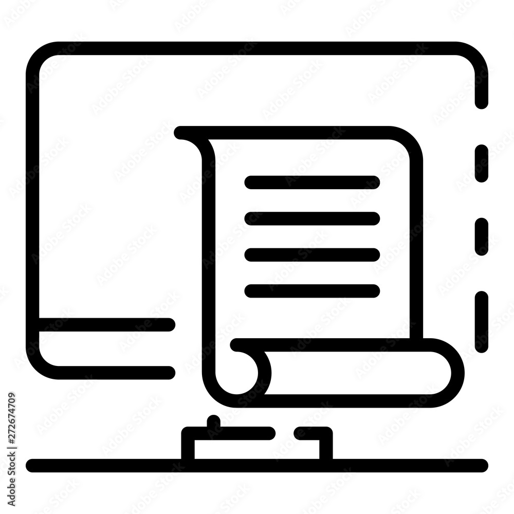 Poster Computer and document icon. Outline computer and document vector icon for web design isolated on white background
