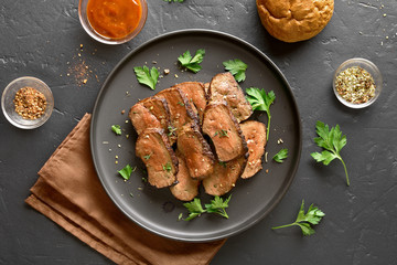 Grilled sliced beef liver