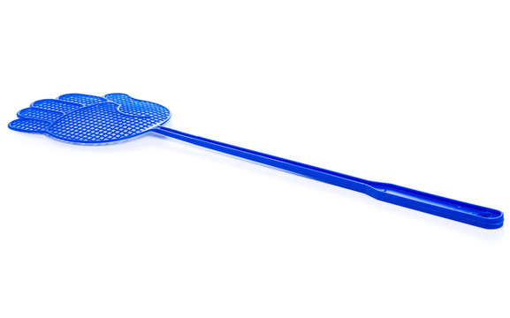 Blue fly swatter on a white background isolation