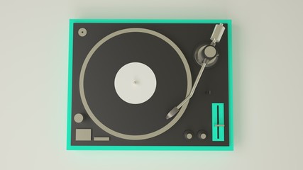 Vintage neon green vinyl record player turntable with blank label 