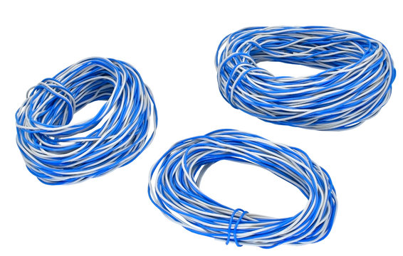 Rolled twisted pair cable isolated on white