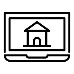 House on a laptop screen icon. Outline house on a laptop screen vector icon for web design isolated on white background