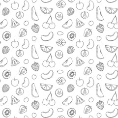 Hand drawn vector fruits pattern. Fruits sketch seamless background