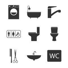 Toilet, Bathroom icon set. Vector illustration, flat design.