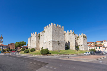 Castello dell'Imperatore - medieval castle with crenellated walls and towers built for emperor Frederick II in Prato, Italy - obrazy, fototapety, plakaty