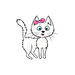Cute white kitty isolated on the white background. Vector illustration in cartoon style