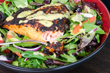 Crispy Jamaican Jerk Salmon with Mango-Basil Vinaigrette