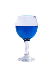 Blue or red splash in wine glass on white