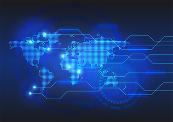 Vector Background of technology digital circuit  with dotted world map