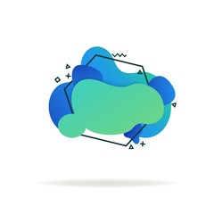 Blue and green flowing liquid abstract elements, hexagon outline. Graphic element. Modern colorful gradient fluid design. Template for minimal banner, presentation, logo, flyer. Vector illustration.